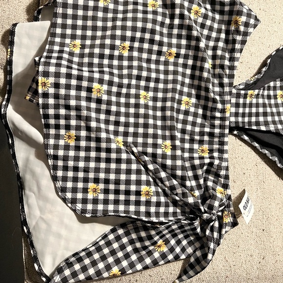 Black & white Gingham high waisted bikini yellow flowers matching sarong NWT - Picture 12 of 13